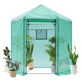 Walk-in Greenhouse Hexagonal Upgrade Reinforced Frame Heavy Duty Plastic Greenhouse Reinforced Thickened Waterproof Insulation  6.9x7.5 Ft