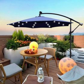 10 ft Outdoor Patio Umbrella Solar Powered LED Lighted Sun Shade Market Waterproof 8 Ribs Umbrella with Crank and Cross Base for Garden Deck Back