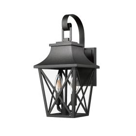 Black Outdoor Wall Lantern 2-Light,Large Outside Modern Wall Sconce Light Fixture,Industrial Porch Light Wall Mount with Glass