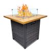 Outdoor Fire Pit 50,000 BTU Propane Gas Fire Table with Lid Fireplace with Glass Wind Guard Wicker Base for Garden, Patio, Backyard - 28Inch