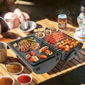 Multifuntional Double Sided Barbecue Grill, Portable Charcoal Grill for Outdoor, Black, 37.5 * 25.5 * 38cm