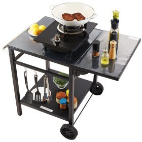 VEVOR Outdoor Grill Dining Cart with Double-Shelf, BBQ Movable Food Prep Table, Multifunctional Foldable Iron Table Top