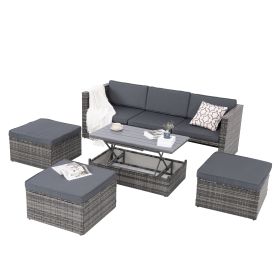 Patio Furniture, Outdoor Furniture, Seasonal PE Wicker Furniture,5 Set Wicker Furniture With Plywood Coffee Table,with lift TOP Coffee Table