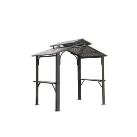 8×5FT Hardtop Grill Gazebo, Outdoor BBQ Gazebo w/Galvanized Steel Double Roof