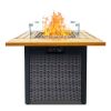 Outdoor Fire Pit 50,000 BTU Propane Gas Fire Table with Lid Fireplace with Glass Wind Guard Wicker Base for Garden, Patio, Backyard - 28Inch