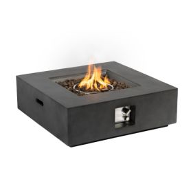 Outdoor Propane Fire Pit Table,Square Stone 35-inch Planter Base, 50,000 BTU Stainless Steel Burner, Free Lava Rocks And Waterproof Cover (Option: Dark Gray)