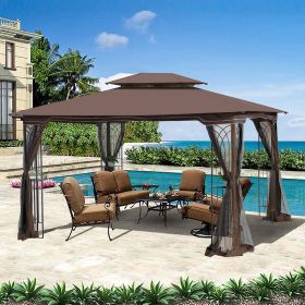 13x10 Outdoor Patio Gazebo Canopy Tent With Ventilated Double Roof And Mosquito net(Detachable Mesh Screen On All Sides); Suitable for Lawn;  Gar (Color: Brown)