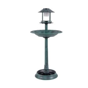 Bird Bath Feeder with Solar Light for Garden Backyard Decor (Color: Green, type: bird supplies)