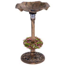 Green Standing Pedestal Birdbath and Feeder Combo with Solar Powered Lamp (Color: as picture2)