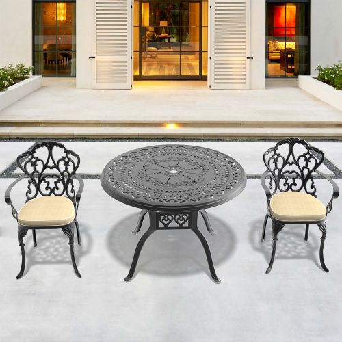 (Cushions In Random Colors)3-Piece Set Of Cast Aluminum Patio Furniture With Cushions (Cushions In Random Colors)3-Piece Set Of Cast Aluminum Patio Furniture With Cushions